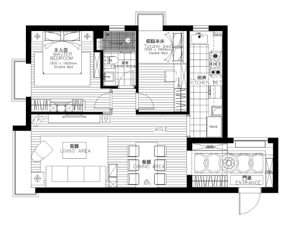现代风格两居室小户型装修施工图+效果图-1
