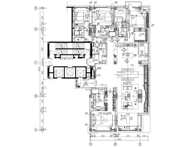 北京万科北河沿甲柒拾柒號院四居室样板间CAD施工图+方...-1