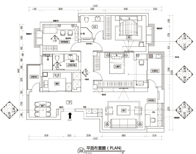 现代风格两居室大平层住宅施工图+效果图-1