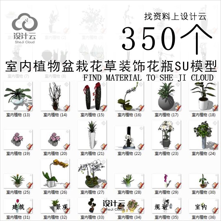 R796-室内植物盆栽花草装饰花瓶SU模型-1