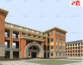 DLJ00114欧式+小学学校（体育馆+宿舍+实验楼）建筑设计CAD+...