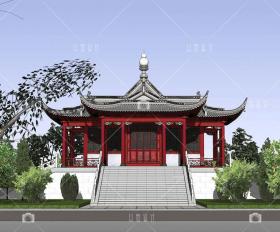 SU17- 草图大师中式模型SU中国古典古建筑sketchup原创设计素...