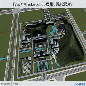 SU01220现代风格行政中心建筑设计带地形su模型草图大师