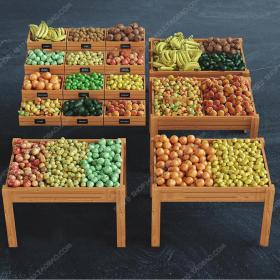 现代水果蔬菜陈列架组合3D模型ID：400720
