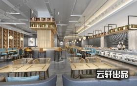 中式工业风现代餐饮餐厅3d模型工装饭店西餐厅3dmax模型