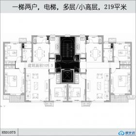 HX01075一梯两户，电梯，多层小高层，219平米