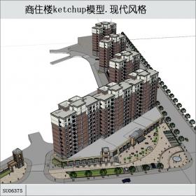 SU06375高层住宅小区和底层商业，现代主义风格，11层