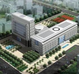 [郑州]玻璃体入口上倾立面市级机关办公楼建筑设计方案文...