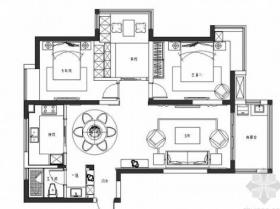 [扬州]高档小区简约温馨2居室室内设计CAD施工图（含效果...