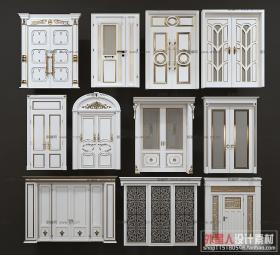 欧式实木雕花大门组合3D模型ID：308226