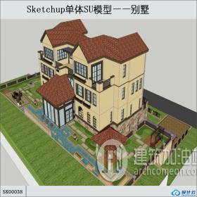 SK00038欧式三层别墅su模型