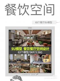 【671】现代中式日式餐厅SU模型室内设计饭店
