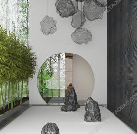 新中式太湖石植物吊灯组合3D模型