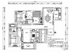 138㎡简欧风格三居室样板间CAD装修施工图（含效果）