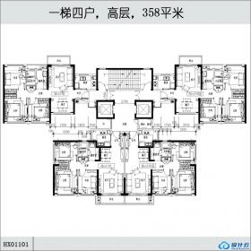 HX01101一梯四户，高层，358平米