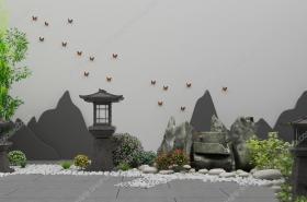 新中式假山石灯组合3D模型