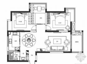 [扬州]高档小区简约温馨2居室室内设计CAD施工图（含效果...