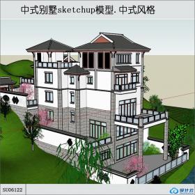 SU06122中式别墅建筑，中国新古典，五层