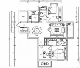 清新风情现代简约三居室样板间装修施工图（含效果）