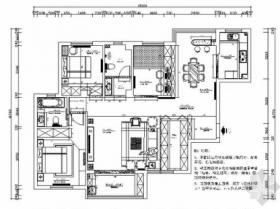 138㎡简欧风格三居室样板间CAD装修施工图（含效果）