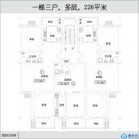 HX01038一梯三户，多层，226平米-38