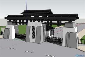 SU01055仿古风学校大门设计学生作品su模型草图大师sketchup