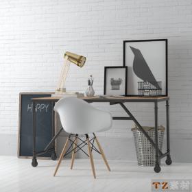 3D66现代办公室工业风休闲桌椅组合3Dmax模型3DL格式模型
