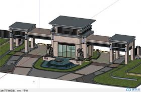 SU01060住宅小区大门设计su模型草图大师sketchup源文件