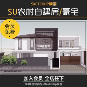 T696草图大师现代坡屋顶农村自建房两层豪宅别墅建筑设计S...