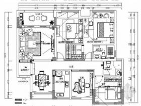 [绍兴]欧式风格三居室住宅装修CAD施工图（含效果图）