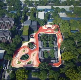 MAD为北京四合院设计漂浮屋顶幼儿园，孩子们可以“上房...