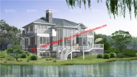 NO01935湖边洋房别墅建筑方案设计二层cad方案设计图纸效果图