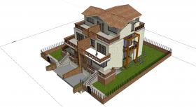 NO00260双拼联排别墅花园洋房住宅建筑方案设计su模型+cad图纸