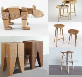 3Dmax原木家具3D模型实木茶几中式北欧风格室内外模型库