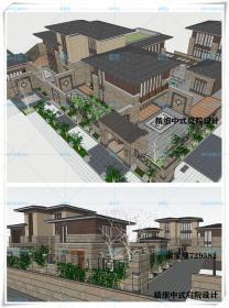 TU00526中式建筑方案文本独栋别墅中式合院su模型+ CAD图纸