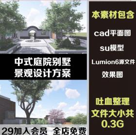 cad+su+lumion中式庭院草图大师别墅庭院民宿庭院景观设计方案