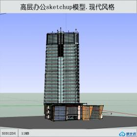 SU01234高层办公楼现代风格设计su模型草图大师