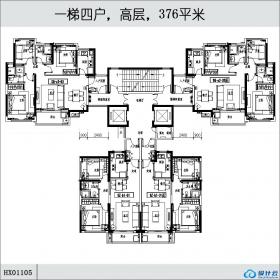 HX01105一梯四户，高层，376平米