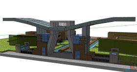 SU01061学校大门设计su模型草图大师学生作业sketchup