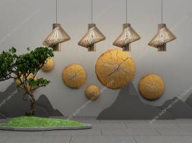 新中式吊灯挂件绿植组合3D模型