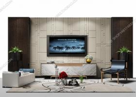 现代电视墙电视柜沙发椅摆件3D模型