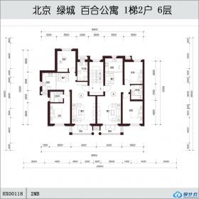 HX00118 北京 绿城 百合公寓 1梯2户 6层 户型 南楼梯_t3