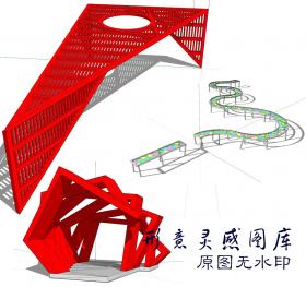 T1765现代异形创意特色中式波浪形廊架彩色玻璃廊架草图大...