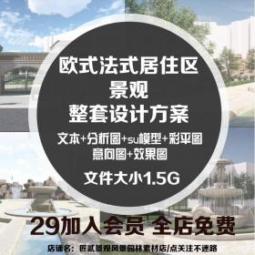 T1565欧式法式居住区小区园林景观草图大师su模型住宅规划...