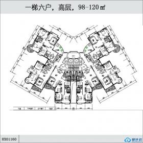 HX01160一梯六户，高层，98-120㎡