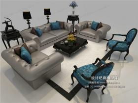 欧式风格沙发组合3Dmax模型 (14)