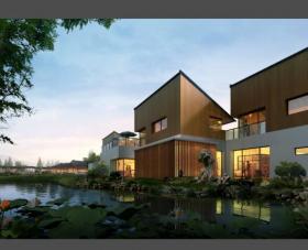 自然生态中式园林居住区建筑模型设计