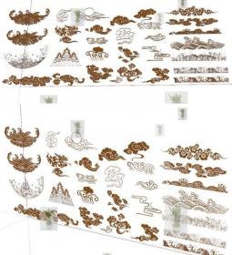 T1139 sketchup工装家装中式古典图纹图案祥云条纹组件草图大...