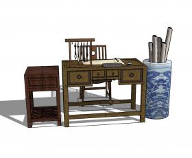 室内中式家具SU模型 (5) 书画桌椅