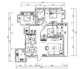 [湖北]后现代四居室住宅设计施工图（附效果图）